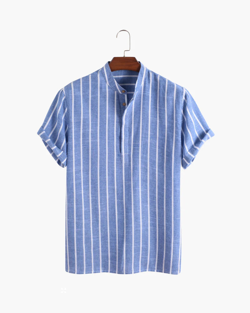 James | Men’s Vertical Stripe Mandarin Collar Henley Shirt