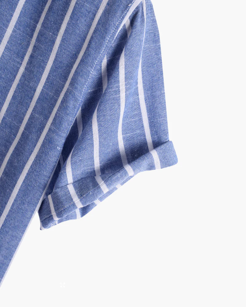 James | Men’s Vertical Stripe Mandarin Collar Henley Shirt