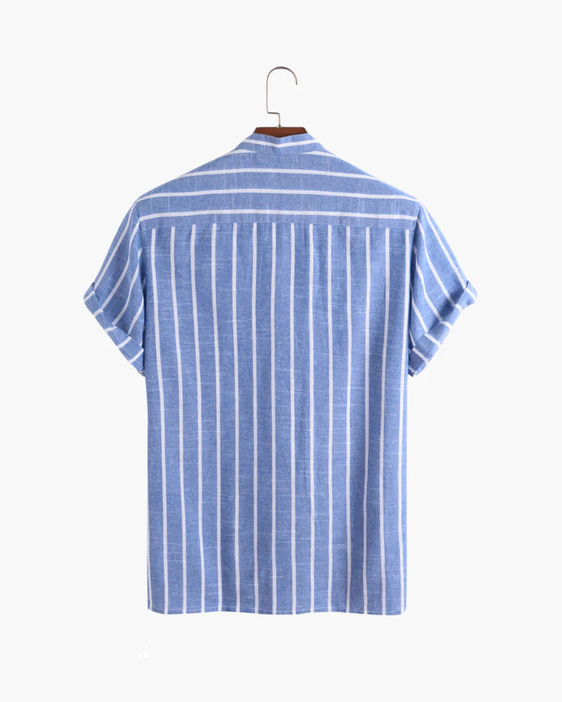 James | Men’s Vertical Stripe Mandarin Collar Henley Shirt