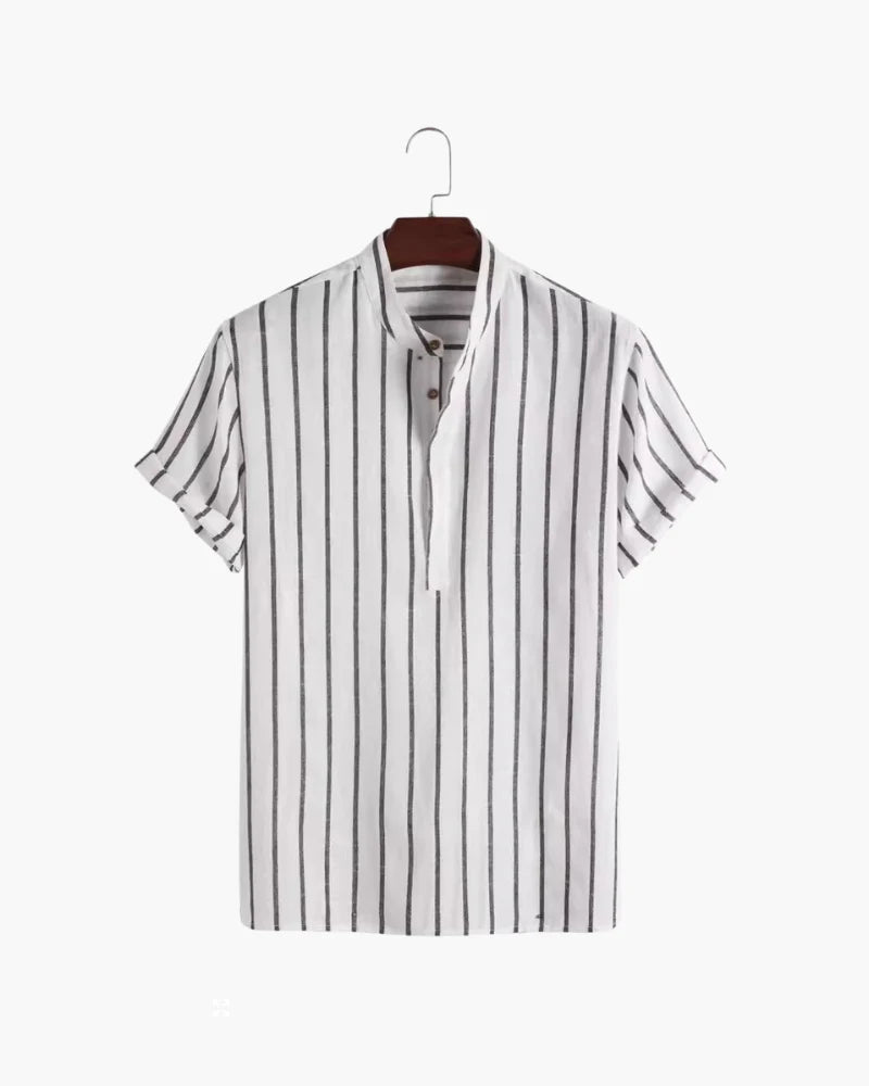 James | Men’s Vertical Stripe Mandarin Collar Henley Shirt