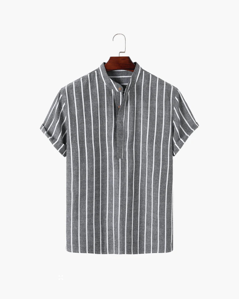 James | Men’s Vertical Stripe Mandarin Collar Henley Shirt