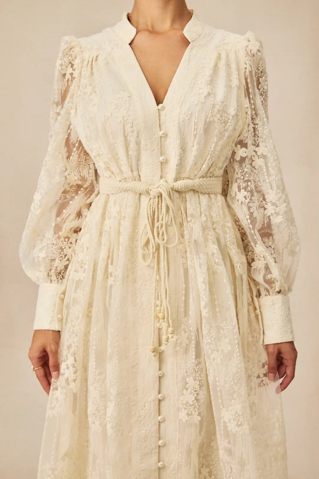 Jana | Women’s V Neck Long Sleeve Waist Tie Flowy Midi Dress
