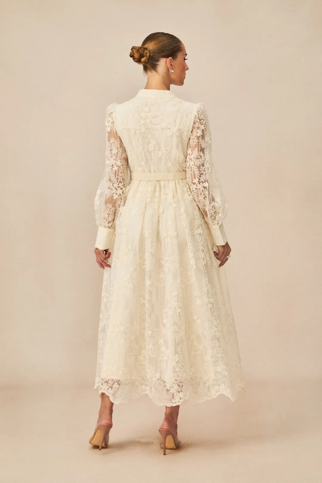 Jana | Women’s V Neck Long Sleeve Waist Tie Flowy Midi Dress