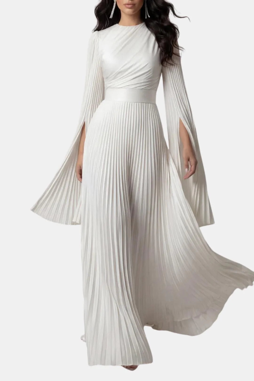Janelle | Women's Pleated Long Sleeve Flowy Wedding Guest Dress