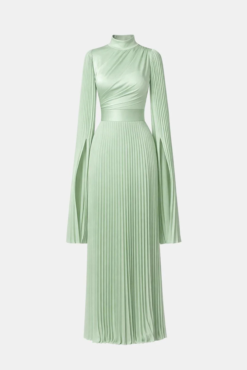 Janelle | Women's Pleated Long Sleeve Flowy Wedding Guest Dress