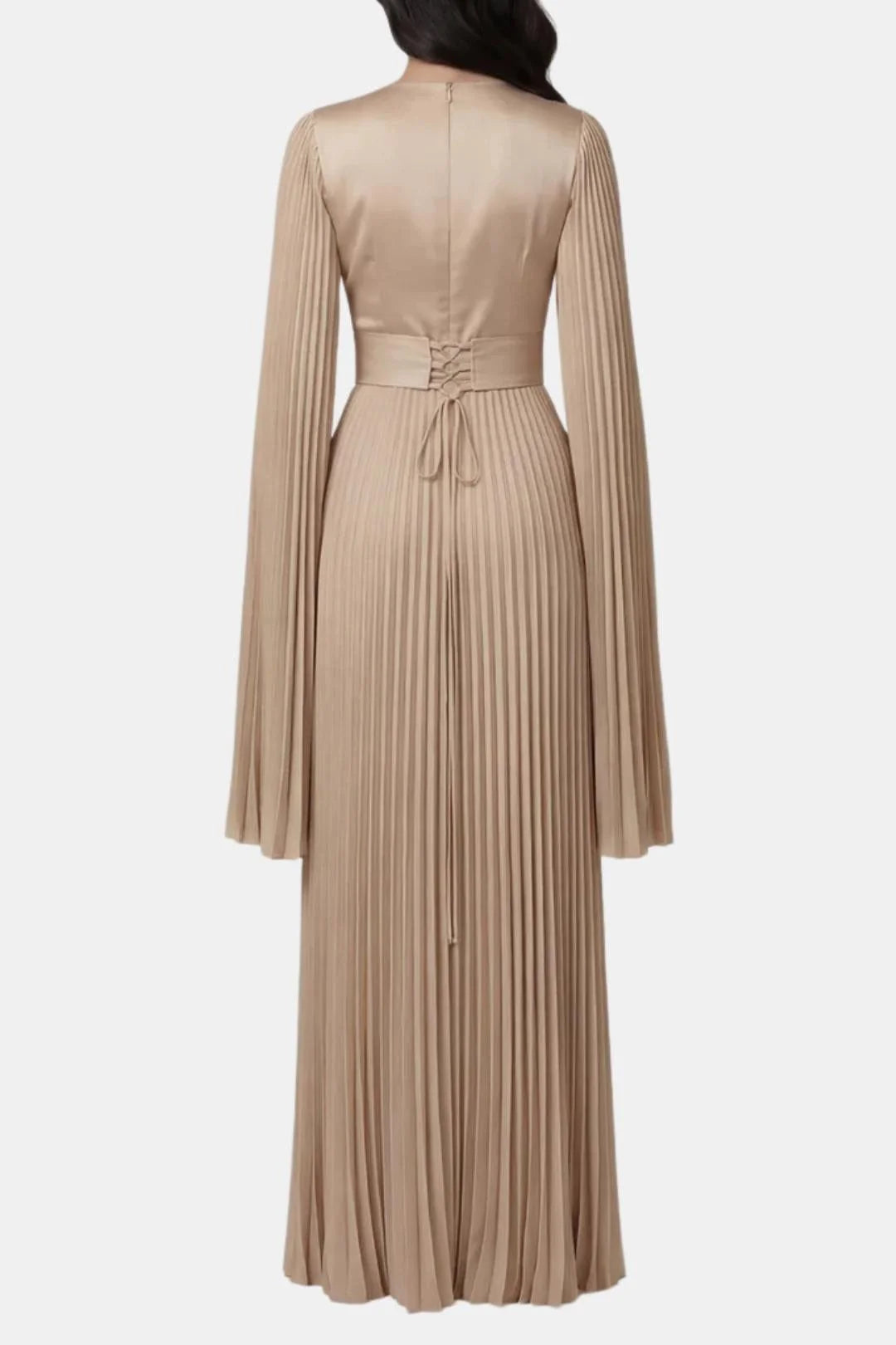 Janelle | Women's Pleated Long Sleeve Flowy Wedding Guest Dress