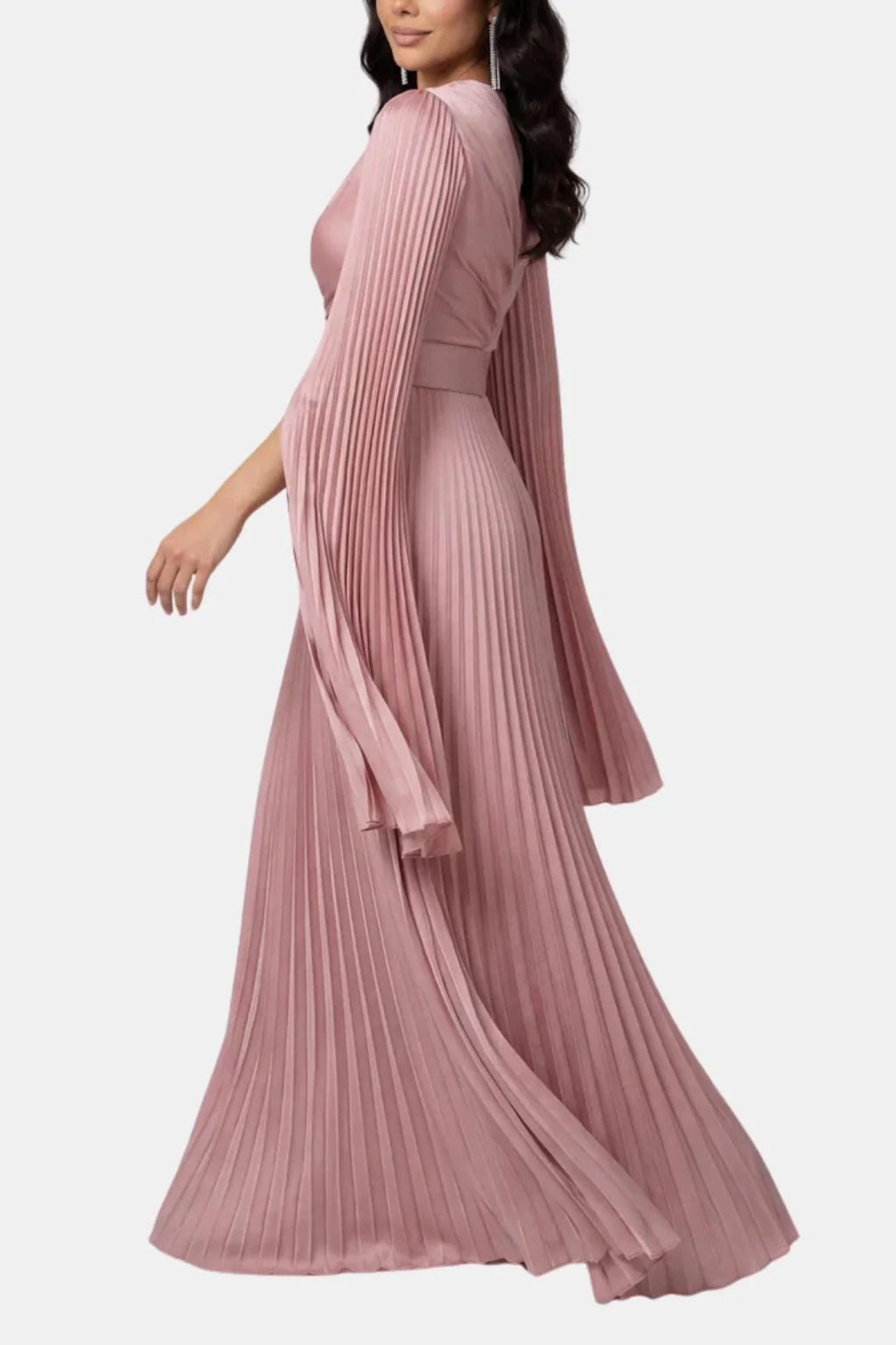 Janelle | Women's Pleated Long Sleeve Flowy Wedding Guest Dress