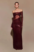 Janet | Women’s Off Shoulder Mesh Rhinestone Wedding Guest Dress