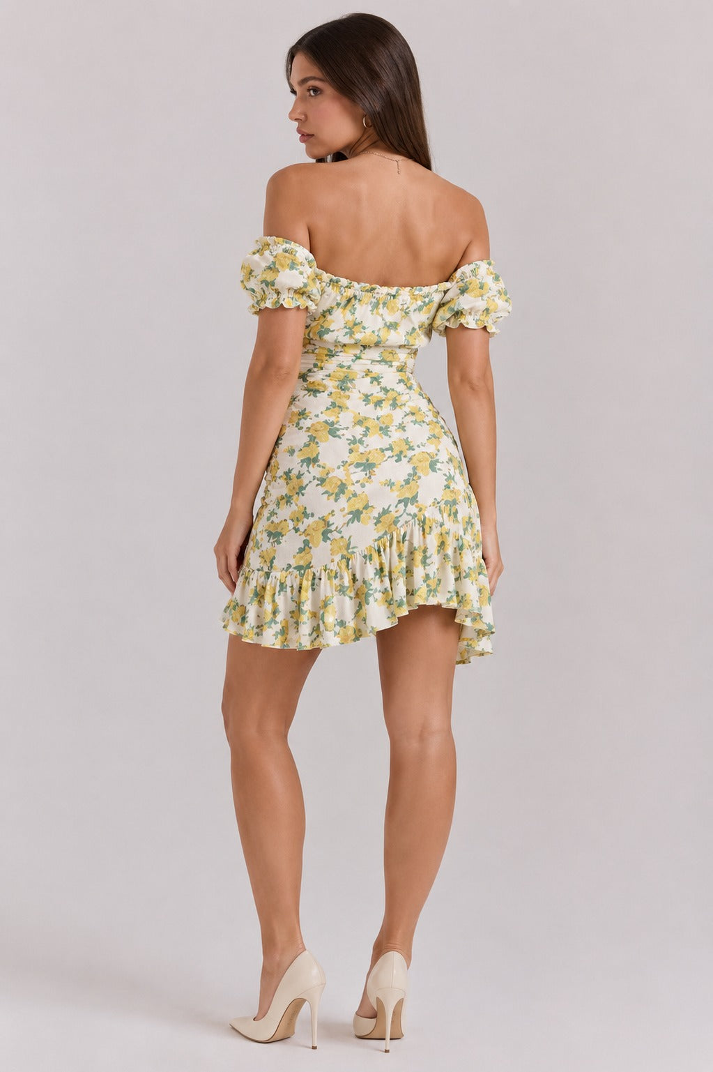 Janice | Women's Floral V-Neck Ruffle Puff Sleeve Mini Dress