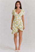 Janice | Women's Floral V-Neck Ruffle Puff Sleeve Mini Dress