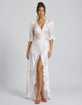 Jeanette | Women’s V Neck High Slit Bishop Sleeve Maxi Dress