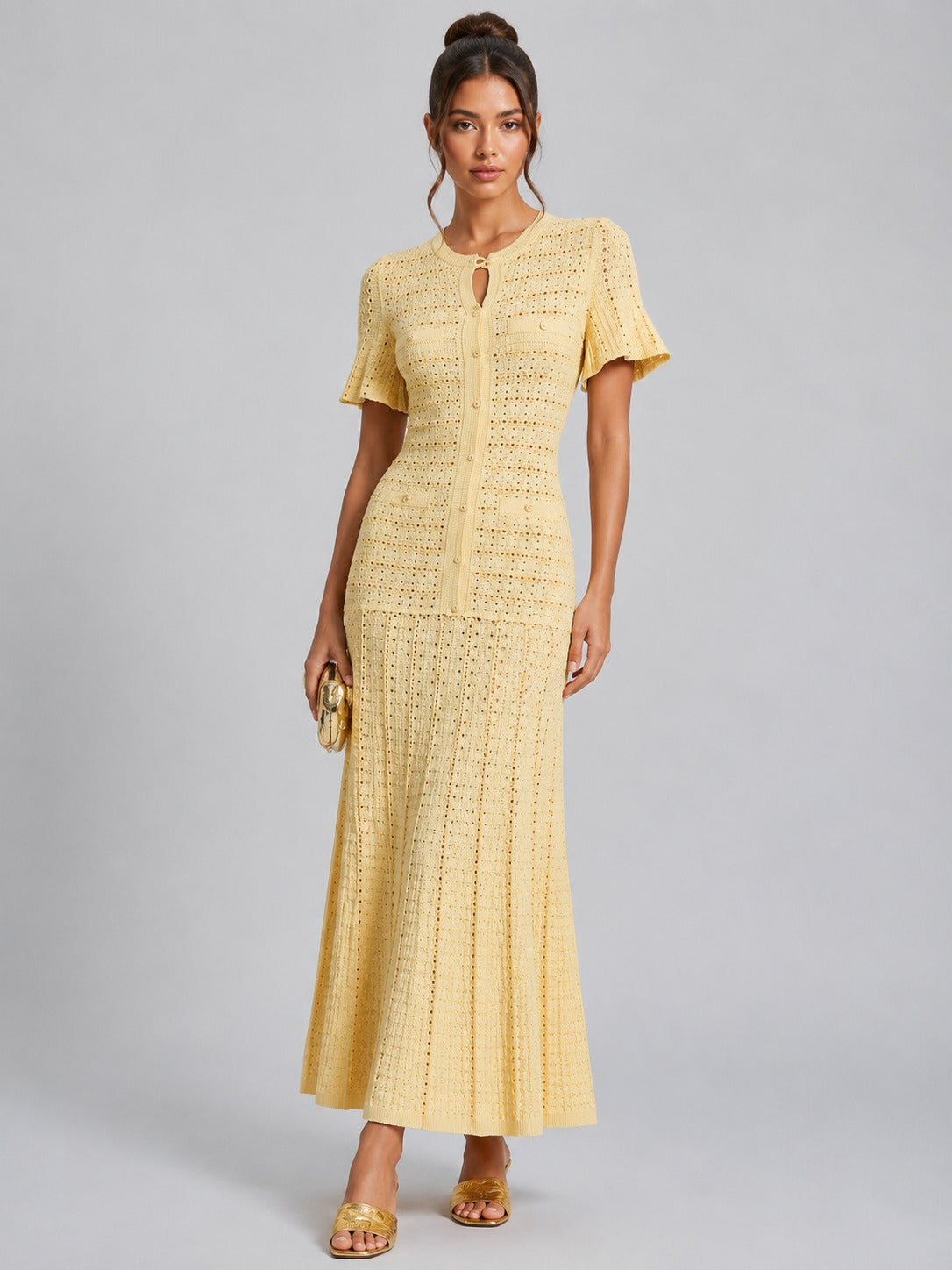 Jenny | Women’s Textured Knit Round Neck Maxi Dress