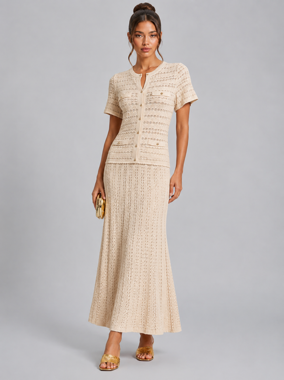 Jenny | Women’s Textured Knit Round Neck Maxi Dress