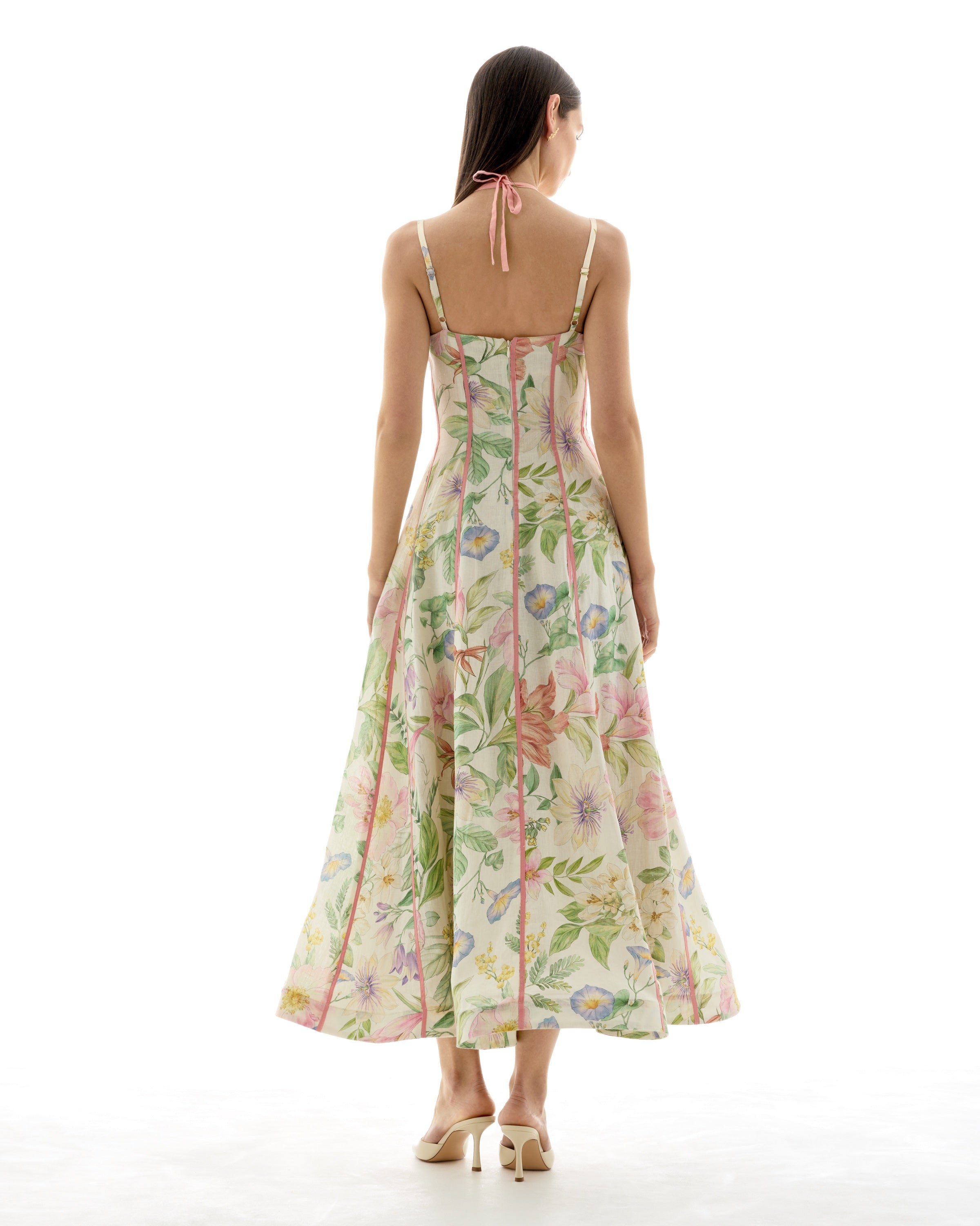 Joanna | Women’s Floral Cross Strap Open Back Midi Dress