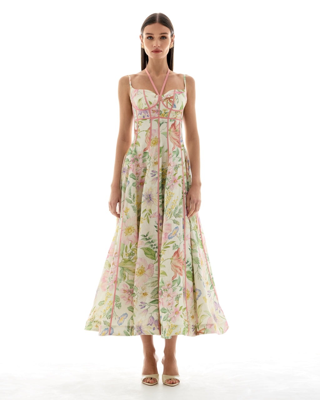Joanna | Women’s Floral Cross Strap Open Back Midi Dress