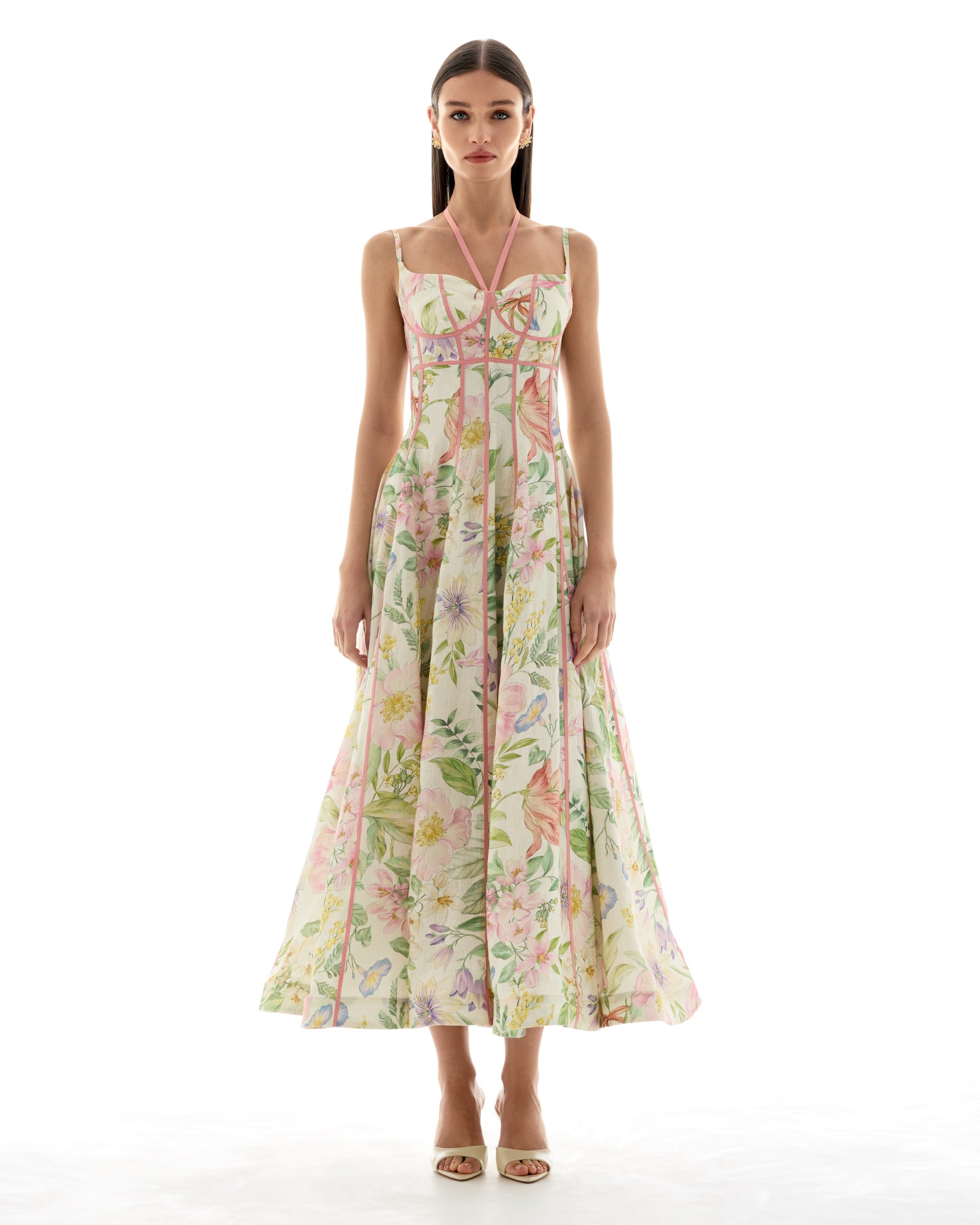Joanna | Women’s Floral Cross Strap Open Back Midi Dress