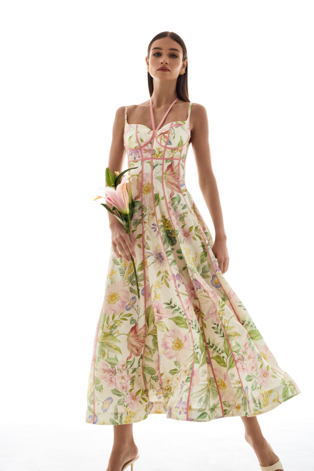 Joanna | Women’s Floral Cross Strap Open Back Midi Dress
