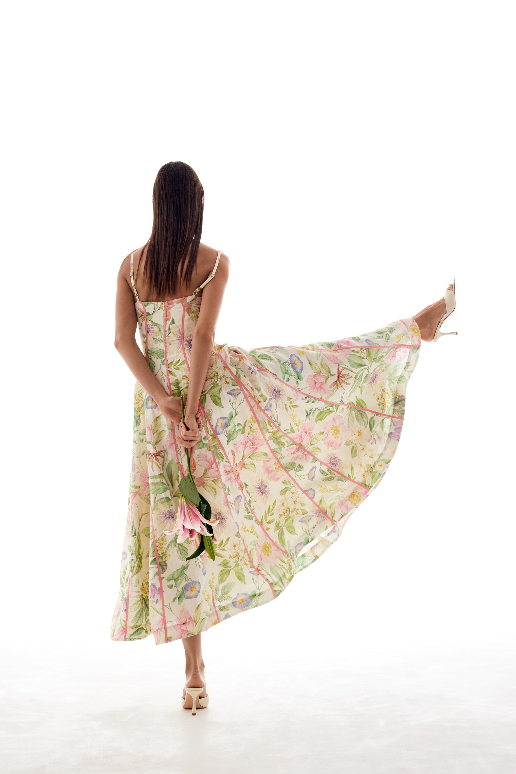 Joanna | Women’s Floral Cross Strap Open Back Midi Dress