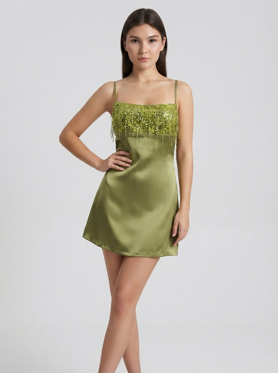 Joanne | Women’s Square Neck Glitter Sleeveless Mini Dress