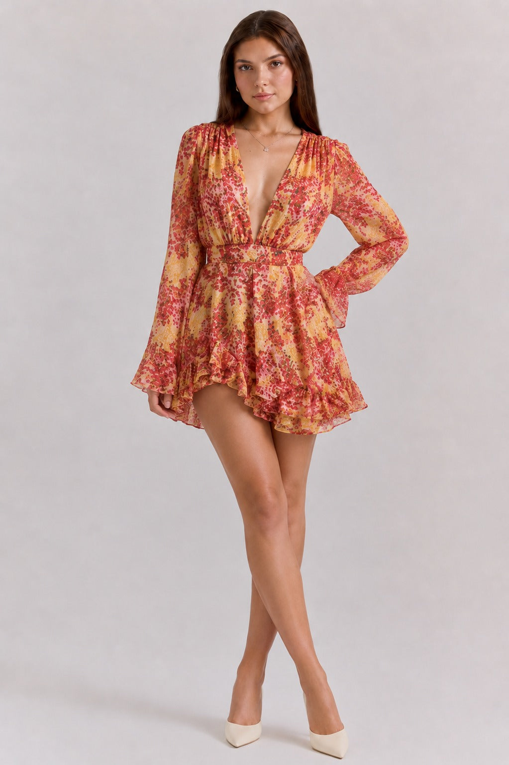 Josie | Women’s V Neck Mesh Ruffle Grad Party Mini Dress