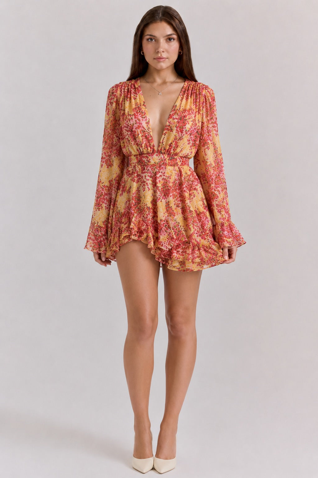 Josie | Women’s V Neck Mesh Ruffle Grad Party Mini Dress