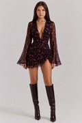 Josie | Women’s V Neck Mesh Ruffle Grad Party Mini Dress