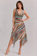Journey | Women’s Draped Stripe V Neck Flowy Midi Dress