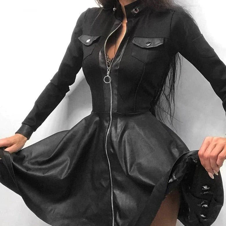 Joy | Women’s Long Sleeve Zip Front High Neck Mini Dress