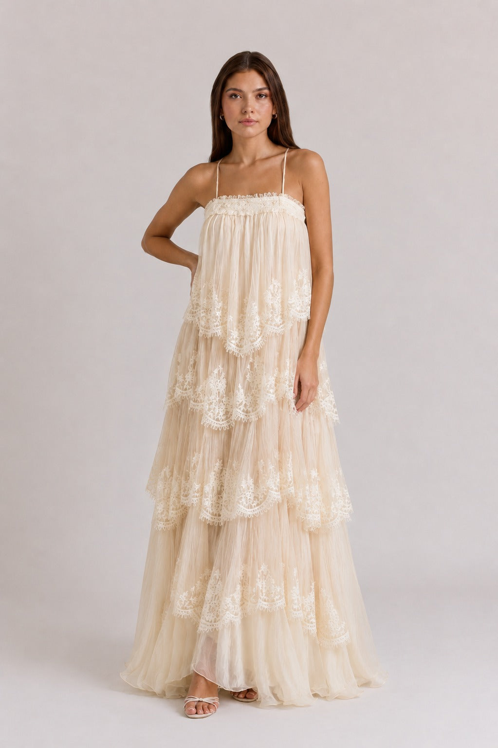 Joyce | Women’s Ruffled Tiered Sleeveless Flowy Maxi Dress