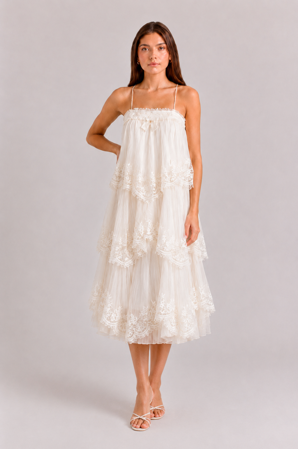 Joyce | Women’s Ruffled Tiered Sleeveless Flowy Midi Dress