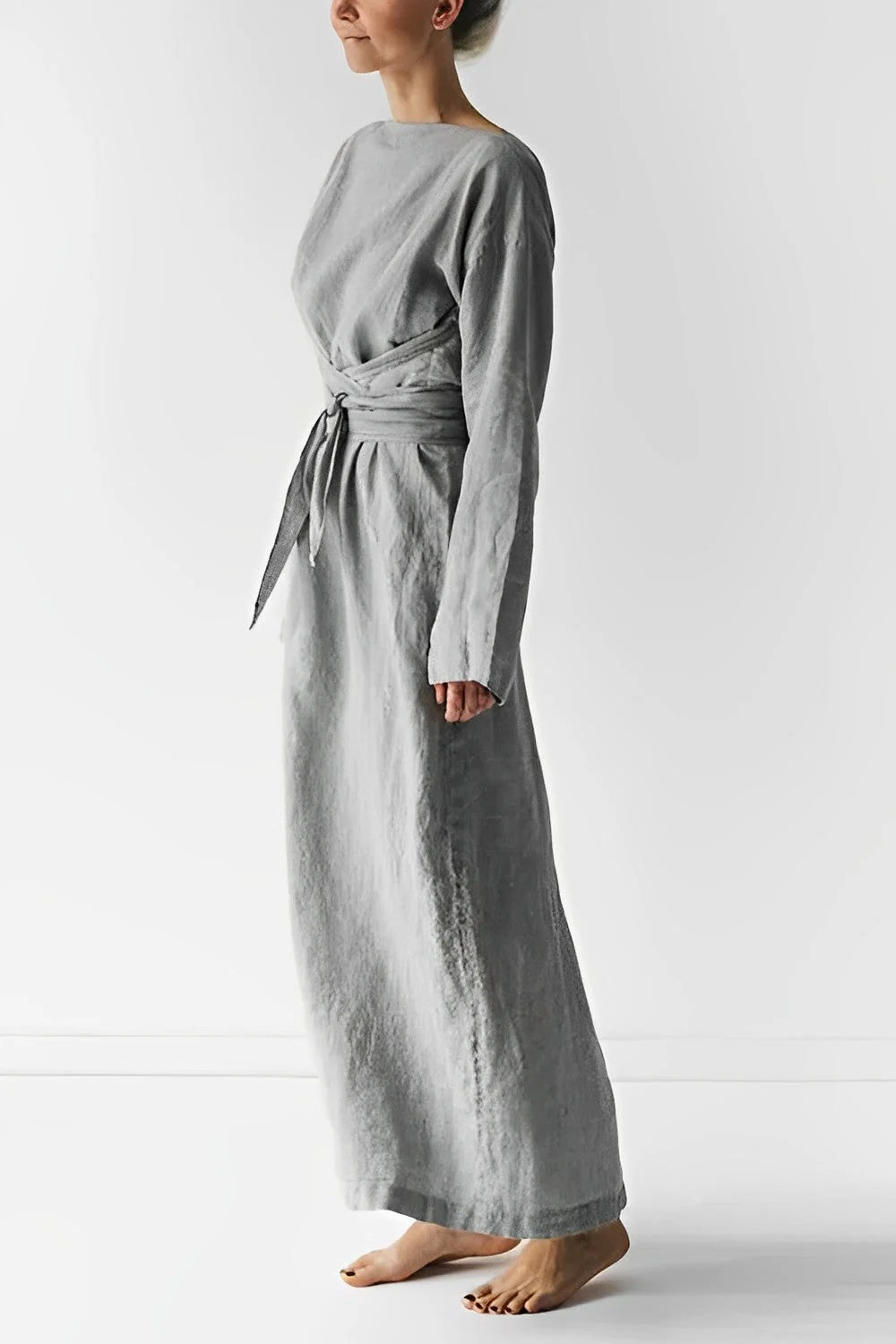 Judy | Women’s Long Sleeve Wrap Waist Tie Flowy Maxi Dress