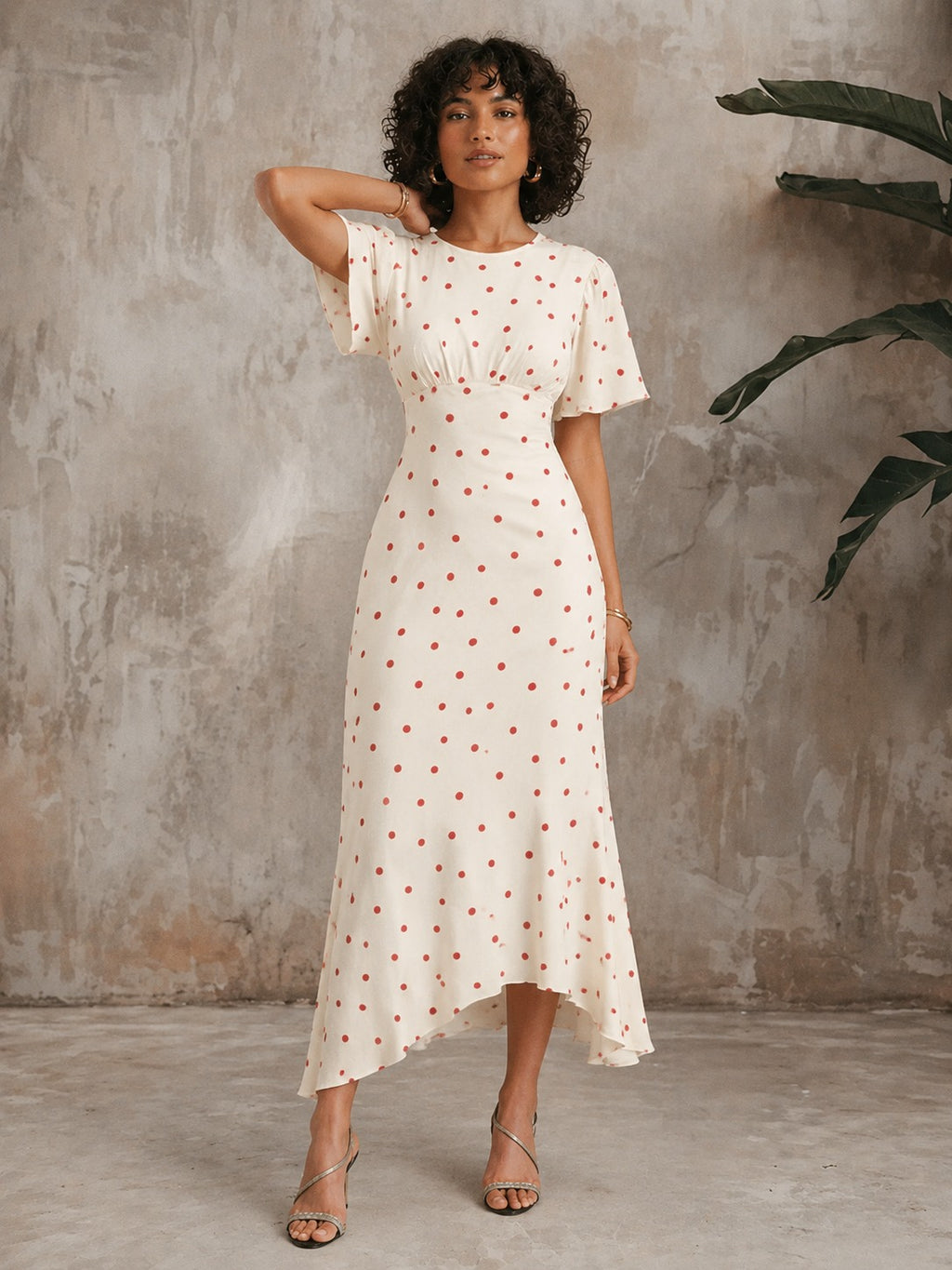 Juniper | Women’s Polka Dot Asymmetrical Flowy Midi Dress