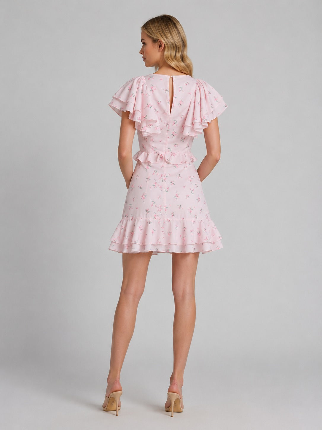Justine | Women’s Floral Print V Neck Ruffled Mini Dress