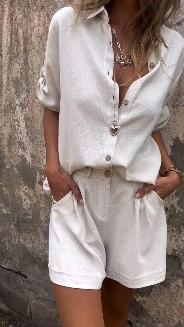 Kara | Women’s Rolled Sleeve Button Front Collared Two Piece Set