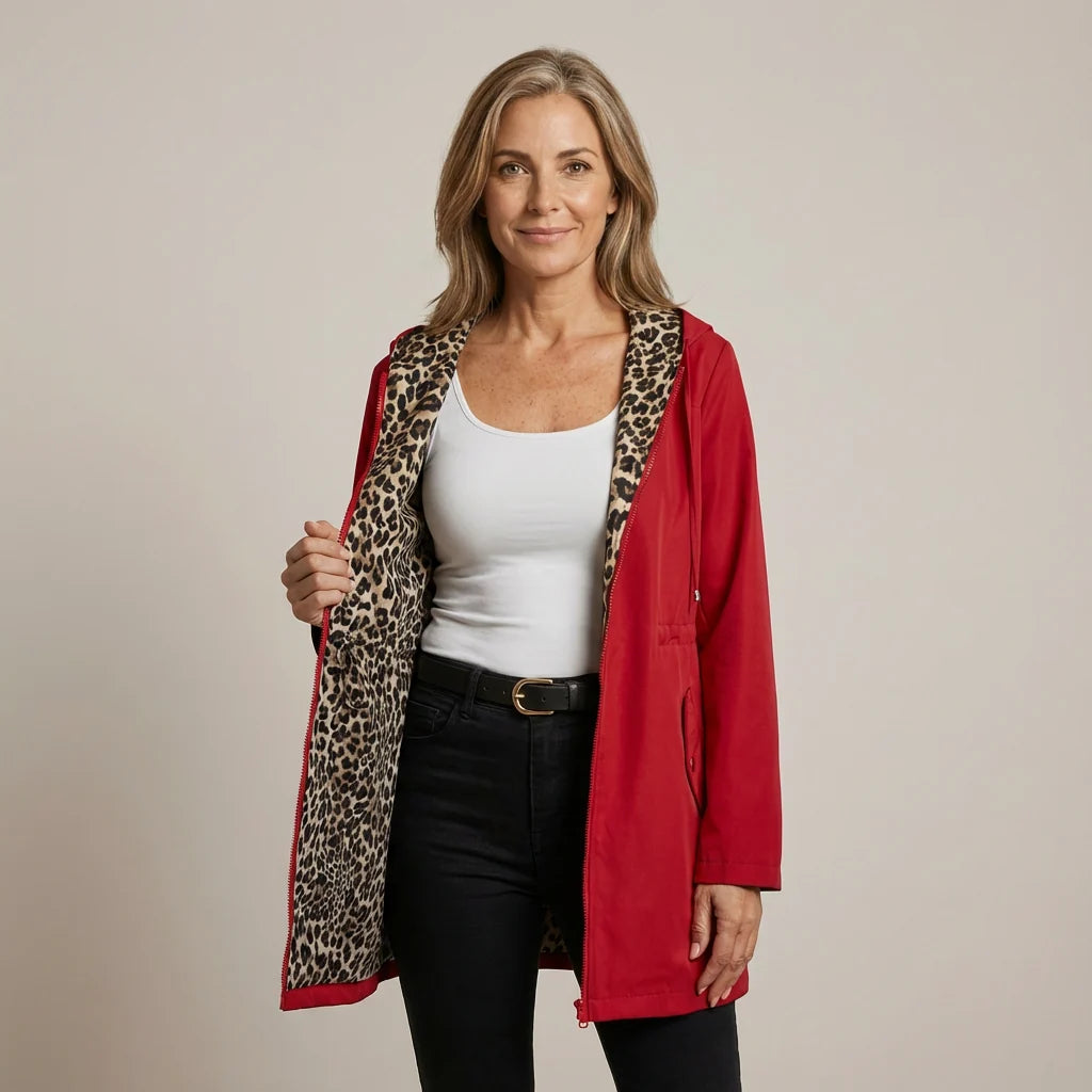 Karla | Women’s Reversible Zip Front Hooded Long Sleeve Coat