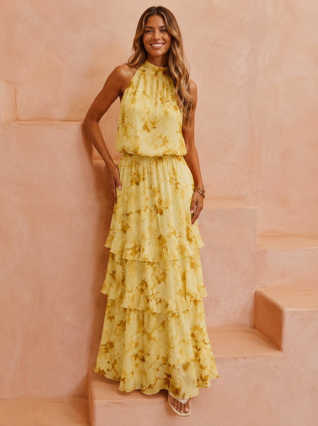 Katelynn | Women’s Tiered Halter Neck Floral Maxi Dress