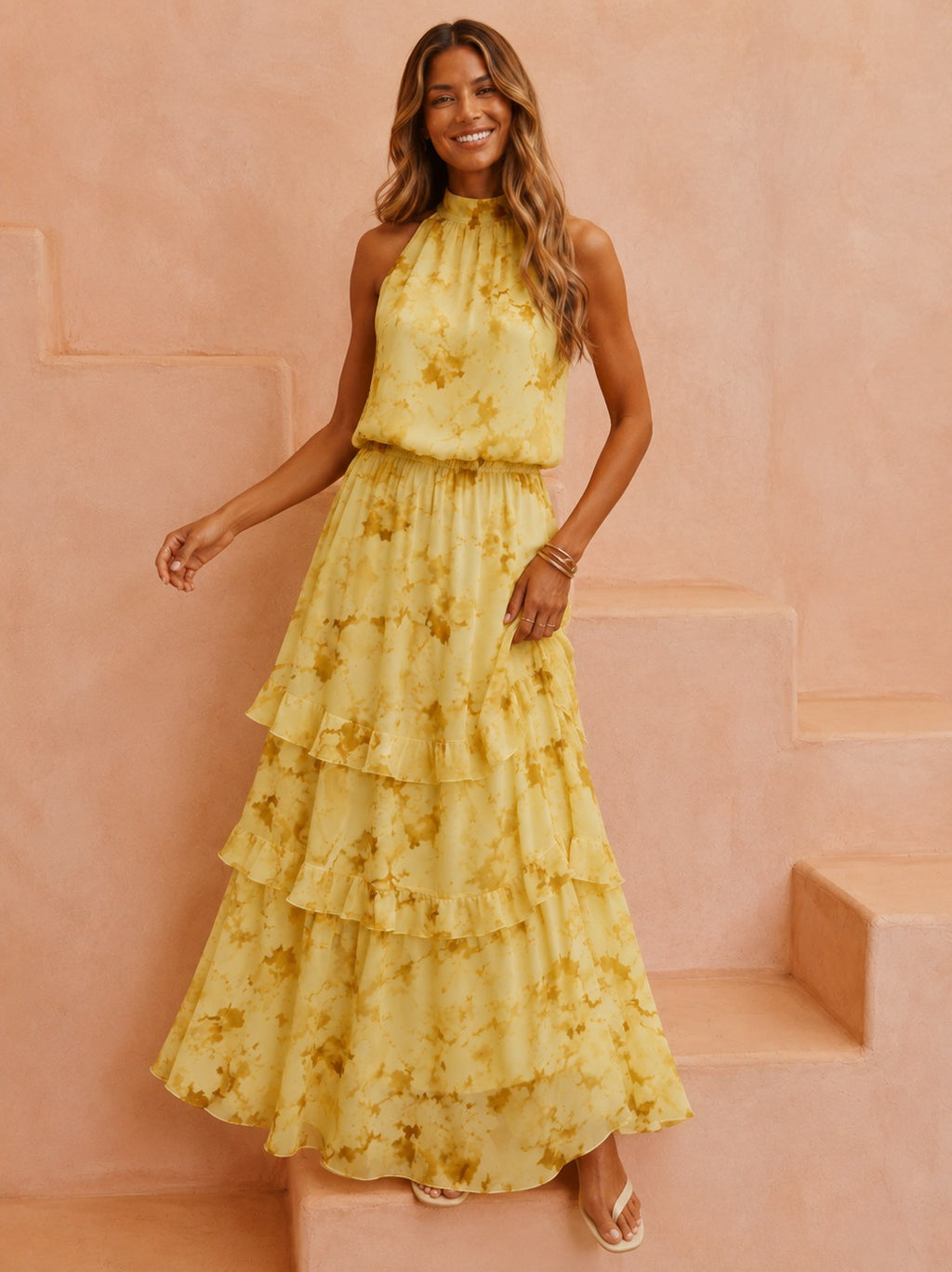 Katelynn | Women’s Tiered Halter Neck Floral Maxi Dress