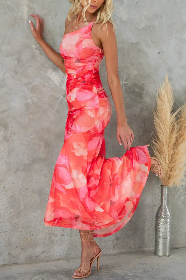 Kathleen | Women’s One Shoulder Sleevess Floral Maxi Dress