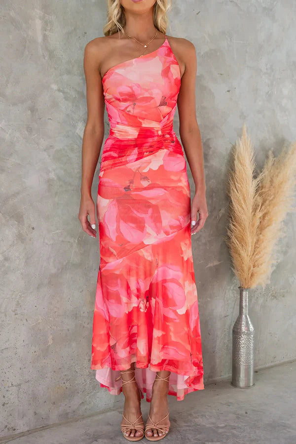 Kathleen | Women’s One Shoulder Sleevess Floral Maxi Dress