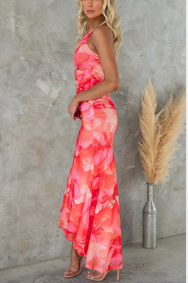 Kathleen | Women’s One Shoulder Sleevess Floral Maxi Dress