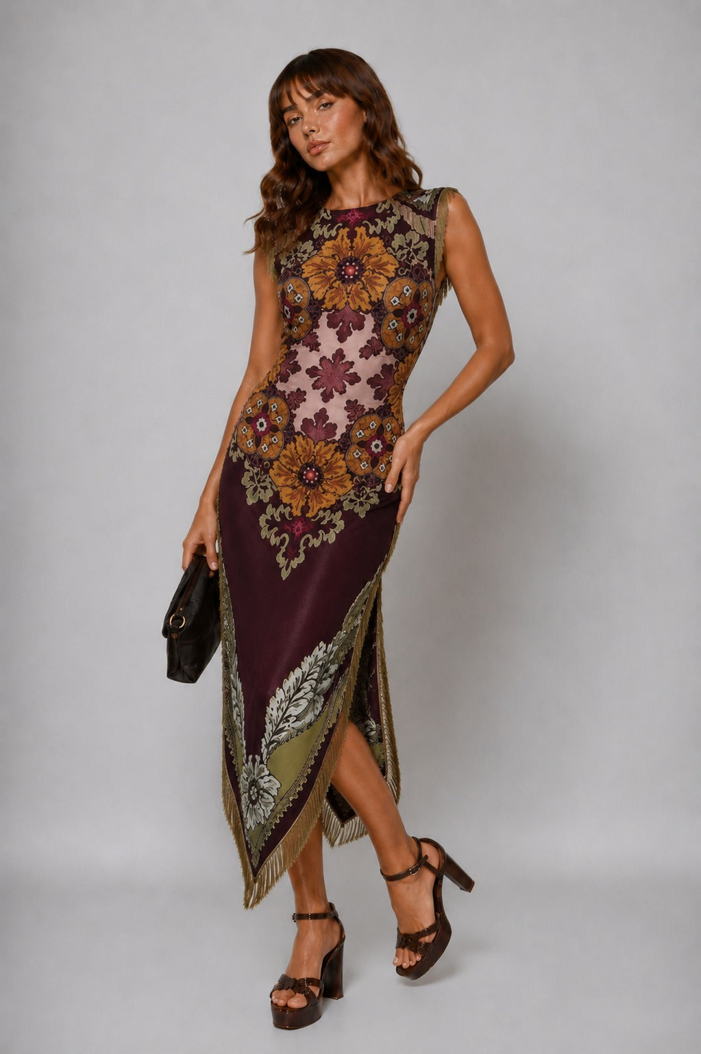 Katrina | Women’s Draped Sleeveless Floral Print Midi Dress