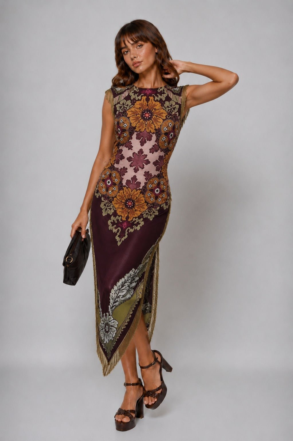 Katrina | Women’s Draped Sleeveless Floral Print Midi Dress