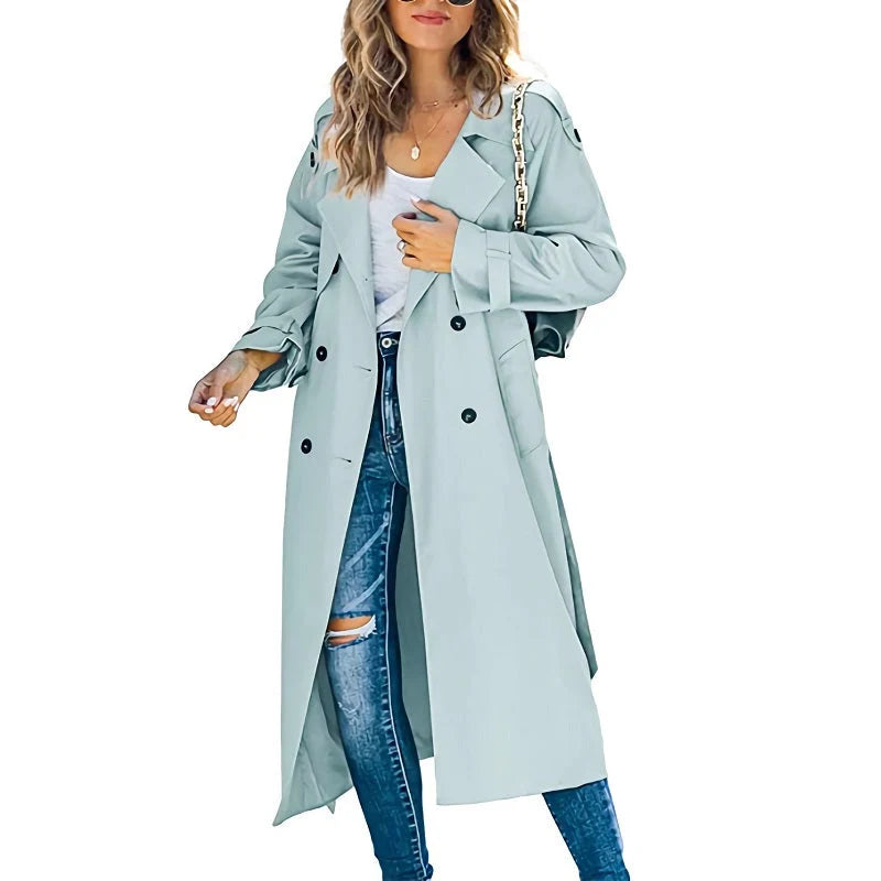 Kayla | Women’s Long Double Breasted Lapel Collar Trench Coat