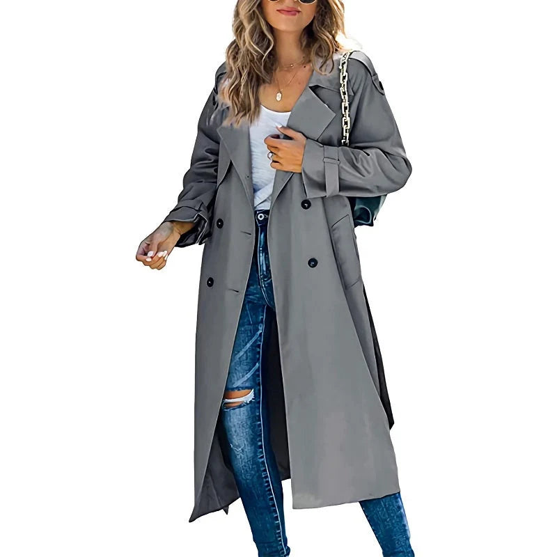 Kayla | Women’s Long Double Breasted Lapel Collar Trench Coat