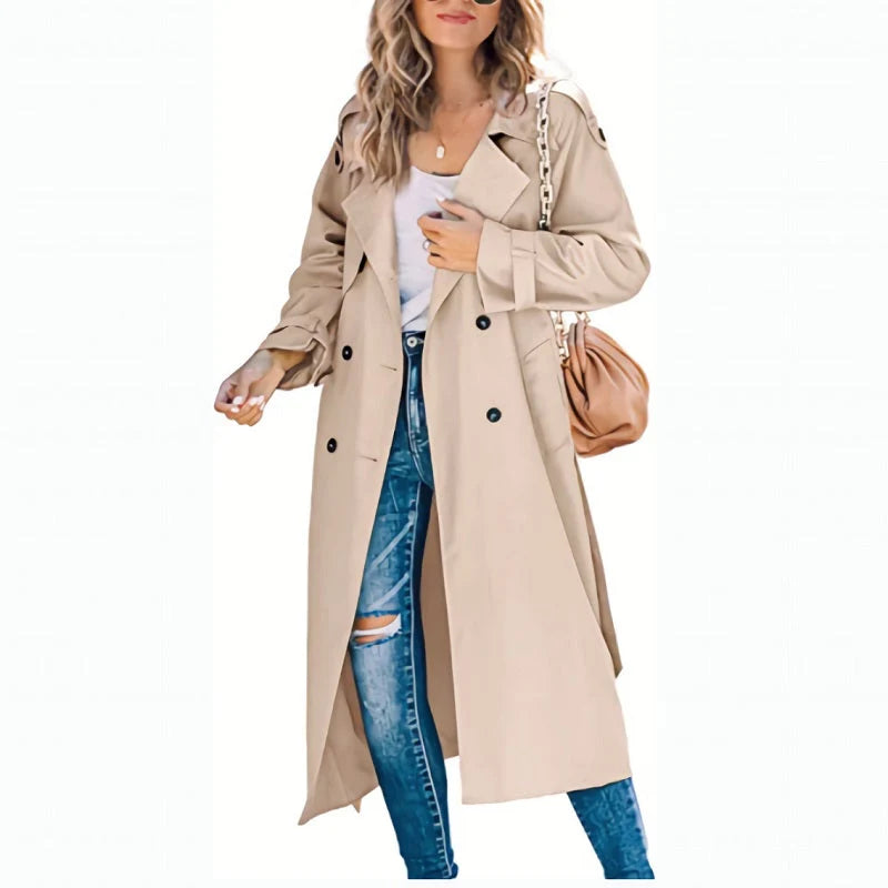 Kayla | Women’s Long Double Breasted Lapel Collar Trench Coat