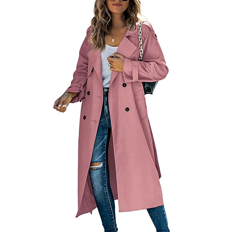 Kayla | Women’s Long Double Breasted Lapel Collar Trench Coat