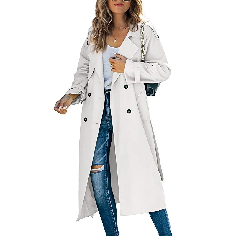 Kayla | Women’s Long Double Breasted Lapel Collar Trench Coat