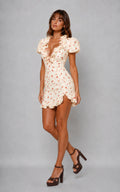 Kaylani | Women’s Floral Print Puff Sleeve V Neck Mini Dress