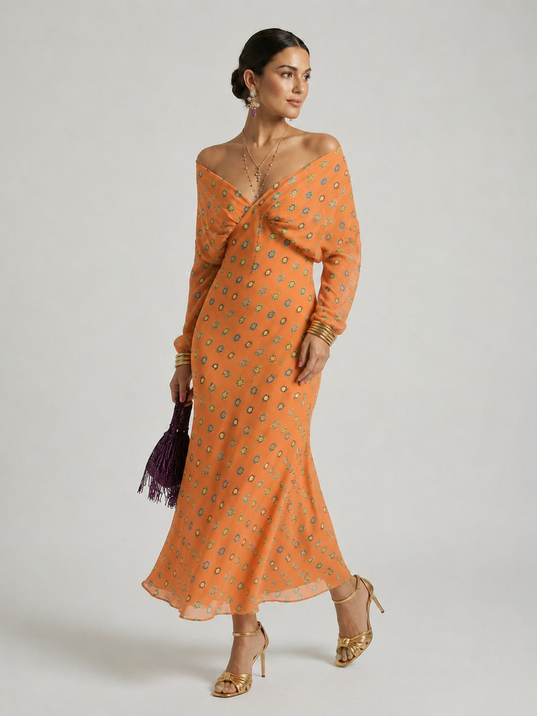 Kayleen | Women’s Draped Off Shoulder Floral Midi Dress