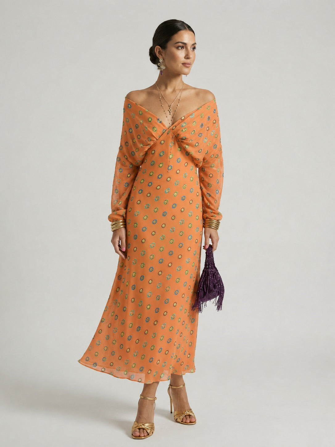 Kayleen | Women’s Draped Off Shoulder Floral Midi Dress